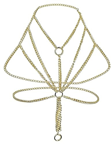 Men’s Body Chain Harness – Adjustable Gold Chest Chain Accessory for Festival Outfits, Clubwear Looks, Rave Events, Fashion Styling and Costume Parties, Trendy Metal Jewelry for Men Carnival