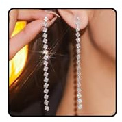 Långa Silver Rhinestone Örhängen Kvinnor Glittrande Silver Drop Örhängen Glittrande Silver Bröllop Örhängen Bröllop Brud Bru