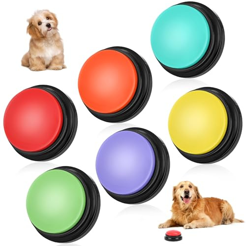 Gaethra Set med 6 buzzer med inspelningsfunktion, 30 sekunder inspelning och uppspelning, hundträning, buzzer med ljud, intelligensleksak för hundar