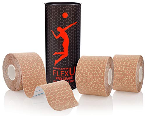 FLEXU Kinesiology Tape - 3-Pack (60 Pre-Cut Strips, 5x25 cm) - Elastic Sports Support Tape, Waterproof, Latex-Free, Hypoallergenic