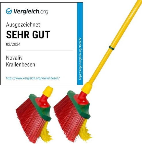 Novaliv - Juego de escoba para garra, 30 cm, madera con mango telescópico, cerdas curvadas, escoba de jardín, escoba para calle, escoba recogedora, amarillo