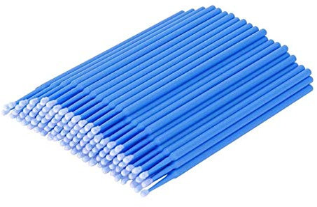 QBS® Micro Applicator Brushes, Disposable Eyelash Cleaning Micro Brushes, Lash Wands for Primer & Remover, Eye Makeup Tools, Mascara Wand, Pointed Tip Microfibre Extension Brush (100pcs) - Blue