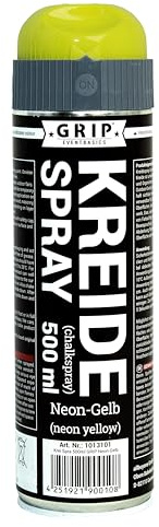 GRIP Eventbasics - Gesso spray neon, 500 ml, colore: giallo fluo, idrosolubile, senza CFC, con ugello superiore
