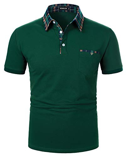 APAELEA Kurzarm Poloshirts Herren Casual Polohemd Kontrast Golf T-Shirt mit Brusttasche (DE/NL/SE/PL, Alphanumerisch, L, Regular, Regular, Grün)