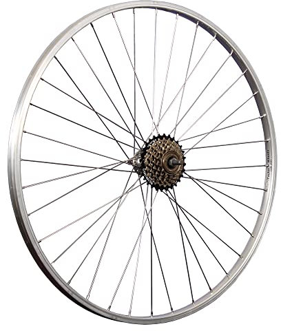 28 Zoll Fahrrad Hinterrad Aluminiumfelge mit 6 Fach Shimano Schraubkranz Silber