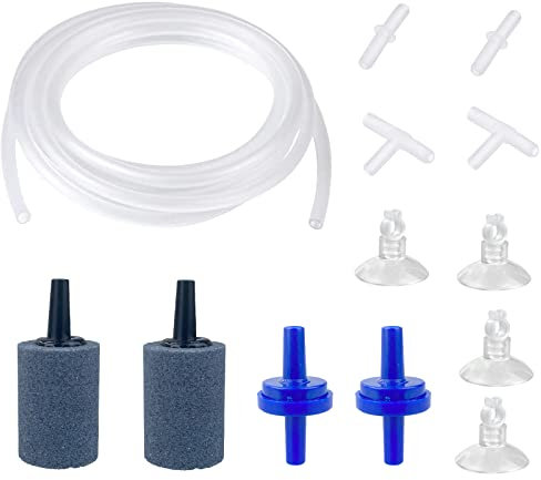 FuninCrea Aquarium Luftpumpe Zubehör, 6.5 Fuß Sauerstoffschlauch Luftstein Rückschlagventil Saugnapf und Verbindungsrohr für Aquarium Luftpumpe (2M)