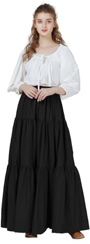 BEAUTELICATE Mittelalter Rock Damen Lang Baumwolle Viktorianisch Maxi Rock für Steampunk Piraten Renaissance Zigeunerin Kostüm Schwarz, XL