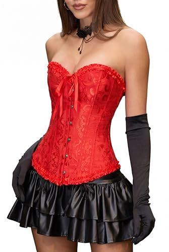 SZIVYSHI Tops de corsé para mujer, lencería modeladora Bustier, body push up de cintura de encaje.., Rojo, X-Small