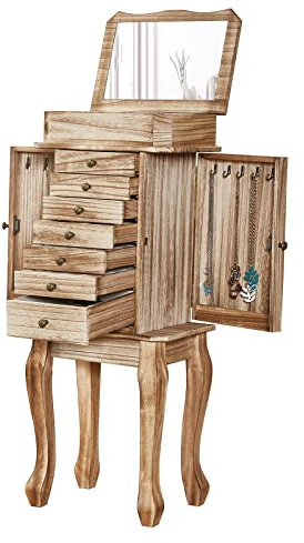 Emfogo Standing Jewelry Armoire, 7 Drawers & 2 Side Doors Jewelry Amoire Cabinet Standing with Top Flip Makeup Mirror, Jewelry Chest Jewelry Boxes