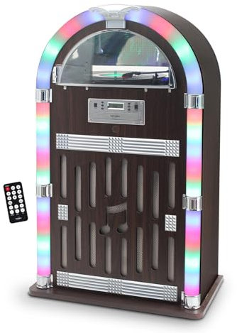 Chaîne HiFi Jukebox Retro 60W avec Tourne Disque Vinyle Bluetooth, CD, FM + télécommande