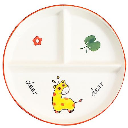 Porcelain Divided Plates, Portion Control Plates for Adults Weight Loss, Round 3 Compartment Dinner Plates for Dessert Salad Steak Sushi Spaghetti, 8 Inch