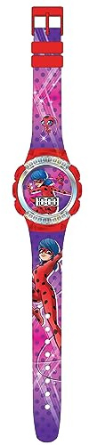 Miraculous Ladybug Kids Digital Watch with Flashing LCD Lights, Transparent Pink Case, Printed Strap, Easy-to-Read Time Display, Durable & Adjustable Fit for Wrist Sizes 5.5 to 8