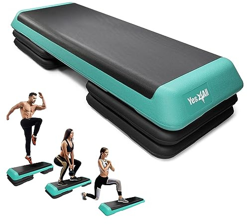Yes4All Adjustable Workout Aerobic Exercise Step Platform Health Club Size with 4 Adjustable Risers Included and Extra Risers Options - Green Black