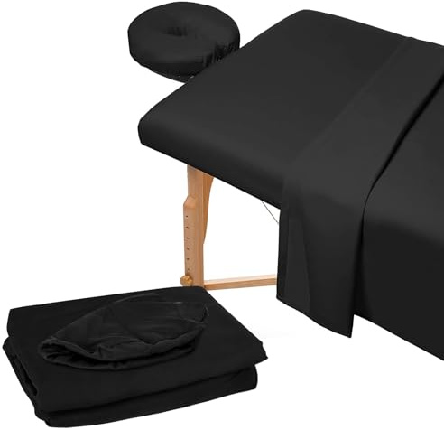 Set med 3 st mikrofiber massagebordslakan, skönhetsmassage sängöverdrag polyesterfiber massage soffskydd, premium ansiktssängöverdrag, inkluderar platt, dra-på-lakan och ansiktsvagga skydd, för