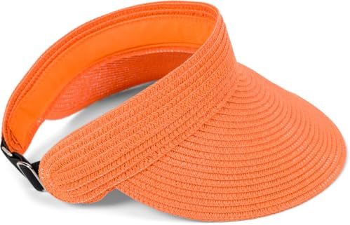 styleBREAKER Papierstroh Visor Cap einfarbig | Sonnenvisier mit elastischem Band und Hakenverschluss | Luftige Schildkappe als Sonnenhut für Damen, Farbe:Orange