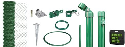 Alberts 690380 Maschendrahtzaun als Zaun-Komplettset, mit Einschlagbodenhülse und Kniekissen | verschiedene Längen und Höhen - wahlweise in verschiedenen Farben | grün | Höhe 125 cm | Länge 15 m