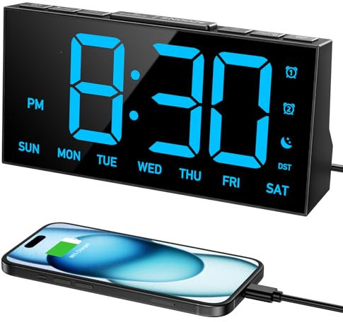 GOLOZA Wecker Digital, LED digital Uhr mit Großen Zahlen, Auto Dimmer, 4 Helligkeit +Aus, USB-Laden, DST, Snooze, Speicherfunktion, 12/24HR, digitaler wecker für Kinder, Erwachsene und Senioren