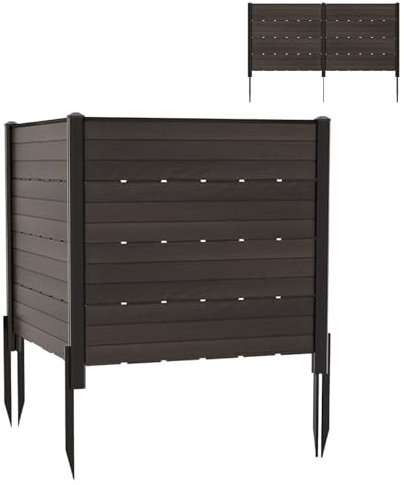 SOARS Lot de 2 clôtures brise-vue - 120 x 115 cm - Avec motif bois - Protection contre le vent - Avec 5 ancrages au sol - Éléments de clôture décoratifs pour jardin, terrasse - Marron