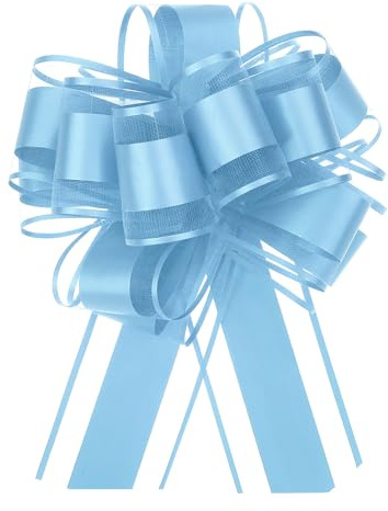 QUARKZMAN 5pz 15cm Fiocchi Regalo Tirante Grande in Organza Fiocco Confezioni Regalo Nastro per Cesti Auto Matrimonio Regali Fiocco di Natale, Azzurro