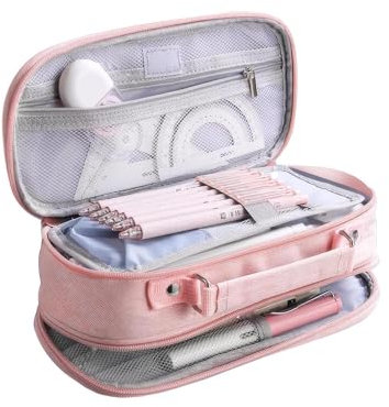 Rhimooay Federmäppchen Aesthetic 5 Fächer, Mäppchen Mädchen Teenager, Schlampermäppchen Mädchen, Federtasche Erwachsene, Federtasche Mädchen, Federmappe Erwachsene, Etui Schule für Schule - Rosa