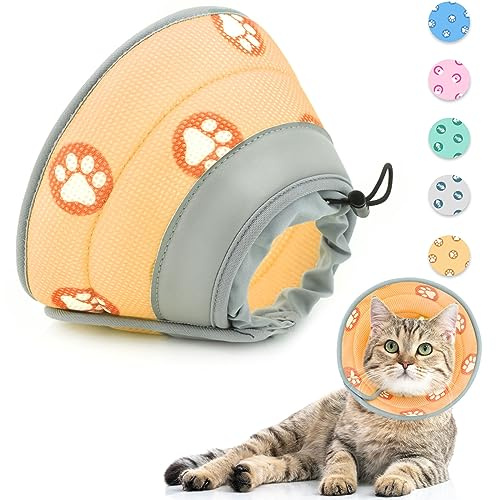 Supet Halsband katt, justerbart halsband katthalsband, återställande krage, mjuk krage kon efter operation och skador för valpar, små hundar och katter (orange, M-)