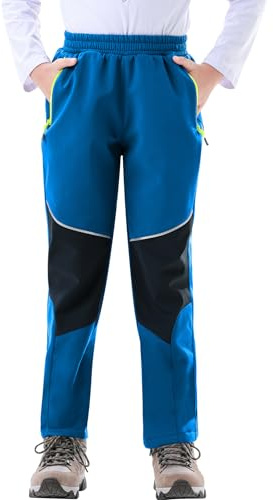 Zoofly Pantaloni Sci Bambino Pantaloni Impermeabili Ragazzo, Pantaloni Inverni Neve Softshell Pantaloni da Escursionismo per Bambini con Fodera, Blu/Nero 146-152