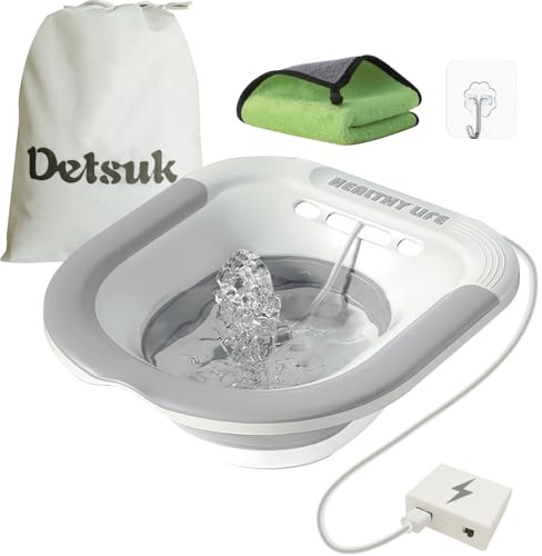 Foldable Electric Sitz Bath Kit with Automatic Flushing for Hemorrhoid Relief and Postpartum Care | Portable Hip Bath Basin for Perineal Soaking, Pain Relief, and Bidet Functionality, Easy to Use