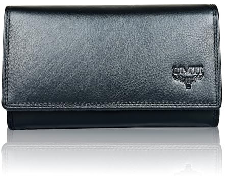 UMTI Leder Damenbörse Damen Geldbörse Börse 23- (95A) Damen Portemonnaie Damen Geldbörsen Brieftasche Damen Geldbeutel Damen Portmonee Damen Portmonai Schwarz