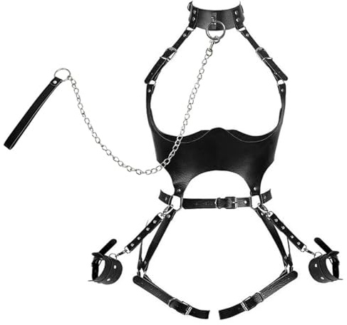 Cintura nera regolabile con cinturini da polso e giarrettiera