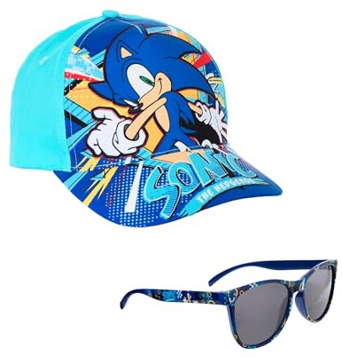 Sonic The Hedgehog Gorra y Gafas de Sol para Niños, Gafas de Sol Protección UV, Gorra de Verano, Gorro de Beisbol Infantil