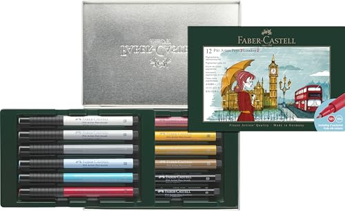 Faber-Castell 267137 - Geschenkset London, 12 Tuschestifte Pitt Artist Pen, Strichstärken FM, S, B