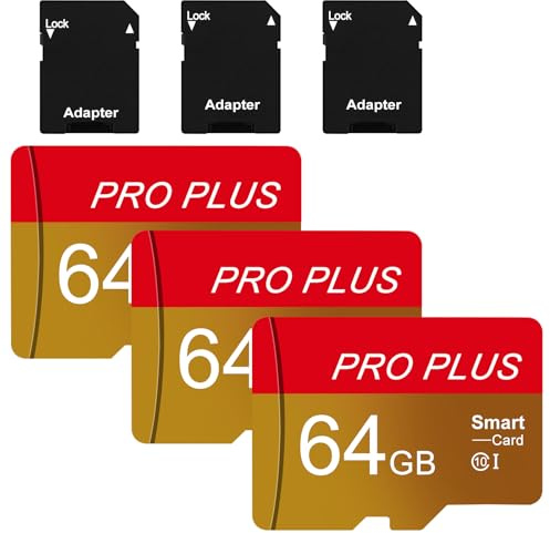 Carte Micro SD 64 Go, Lot de 3 SD Card avec Adaptateur UHS-I C10 TF Carte Memoire Micro SD Cartes Mémoire Microsd pour Caméra, Telephone, Switch, Tablette, Autoradio, Enregistreur, Conduite, Drone