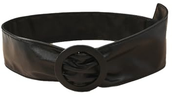 fdsmall Cinturón de cuero de PU para mujeres Envoltura ancha alrededor del cinturón de la pulsera Cinturones de cintura sin agujero y alfil Redonda (Black)