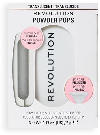 Revolution Powder Pops, Polvo Compacto que Suaviza la Piel y Controla el Brillo, con Acai y Ácido Hialurónico, Incluye Estuche y Pop Grip, Vegano, Translucent, 5 g