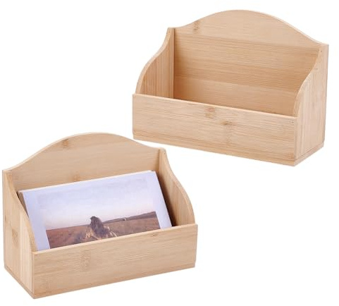 NBEADS 2 soportes para tarjetas de índice de madera, soportes de exhibición de tarjetas de bambú, caja de tarjetas de visita, organizador de tarjetas postales, estuche para vendedores, escritorio de