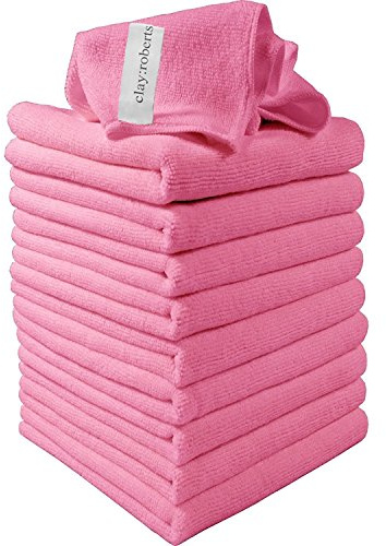 Clay Roberts Chiffons et chiffons de nettoyage en microfibre lavables en machine (Lot de 10) Rose