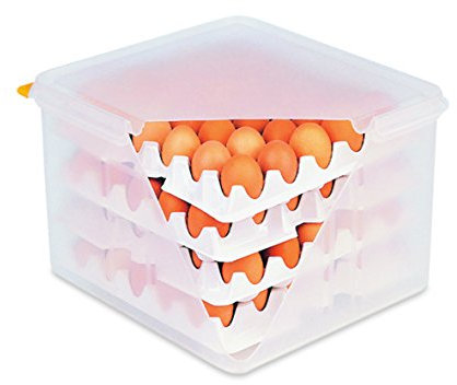 HACCP Eierbox aus Polypropylen mit OPTIONALER Ersatzeinlage - zum Transport und zur HACCP gerechten Aufbewahrung von Eiern, stapelbar - geeignet für 4 Einlagen je 30 Eier, Lieferumfang: 8 Einlagen für je 30 Eier / Abm. 35,4 x 32,5 x 20 cm (Eierbox)