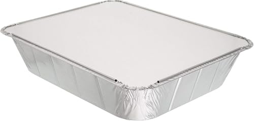 Confezione da 10 padelle rettangolari extra profonde in alluminio usa e getta con coperchi, vassoi in lamina con coperchio, ideali per cuocere, cucinare, conservare e congelare ~ 25 x 30 cm
