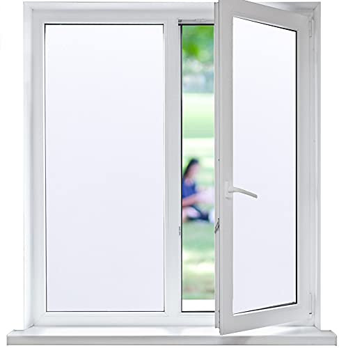 Funfox Window Film Privacy, Window Frosting Film Opaque Sticker Vinyl Glass Static Cling No Glue Sun Blocking for Bathroom Door & Office Matte White 44.5x200cm