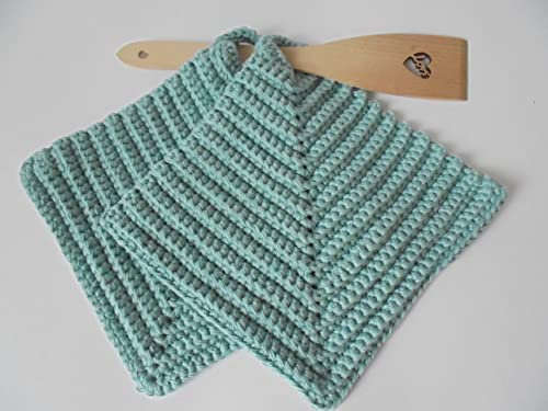 Aktion-WSV-2er Set handgehäkelter Topflappen in taubenblauer BW-extradick und stabil-20x20cm-die etwas kleineren