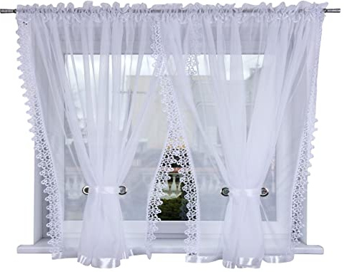 Generisch Fertige Gardine Cordoba 300 x 120 Weiss Voile Fensterdekoration Vorhänge Gipüre