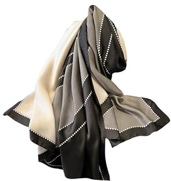 Trillion London® Spring Collection | Designer Silk Scarf For Women | Lightweight Neck Scarves | Shawl Wraps | Black & Beige | Suitable for Daily Life | Travelling & Gifting | Smooth & Soft Finish