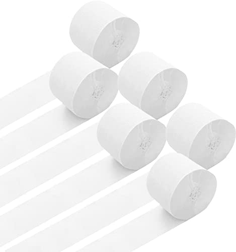 Ainmto 6 Rouleaux de Serpentins en Papier Crépon Blanc (Chaque Rouleau 25 m x 4,5 cm), Décorations Parfaites pour Fête d'anniversaire,Mariage