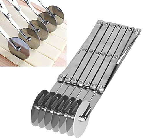 Topyond Multi Wheel Dough Roller Divider, Stainless Steel Pizza Cutter, Biscuits Pastry Pizza Cutter, Multi Wheels for Saving Time, Kitchen Aid Baking Tools(7 Blades)
