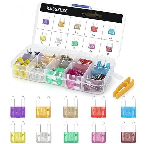 XJlSGXUSG 100 Pcs Mini fuses Kit, Blade Fuse Assortment Kit(3A/5A/7.5A/10A/15A/20A/25A/30A/35A/40A) (with Puller Tool) for Car, Marine, Truck, RV Fuse Replacement