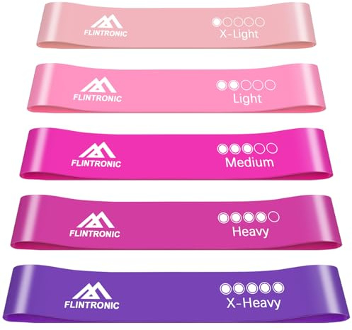 Flintronic Bande Élastique Fitness, 5 pièces Bande de Résistance en TPE, Élastique Musculation, Resistance Musculation 5 Niveaux de Force, Elastique Sport pour Pilates Yoga, avec Sac de Rangement
