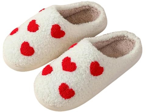 EXECAB Pantoufles Chaussures À La Maison Pantons De Coton Chaud Pour Femmes Pantres Intérieures Douces Et Confortables-Petit Coeur