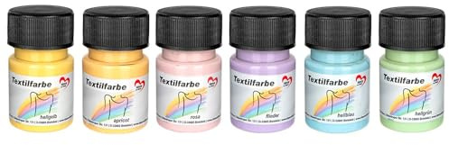 Ideen mit Herz textilfärg | tygfärgset | 6 x 30 ml | högpigmenterad | för ljusa och mörka tyger | tvättbar | vattenbaserad (pastellfärger)