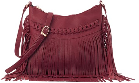 Fecialy Retro Flecos Bolsos Hobo para Mujeres Cuero Borla Crossbody Bolso de Hombro Western Flecos Monedero