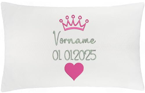 Cojín para bebé con nombre, almohada personalizada para niños, cojín decorativo con relleno, funda de almohada personalizable, cojín de nacimiento, bordado individual, con relleno (Baby Pillow girl